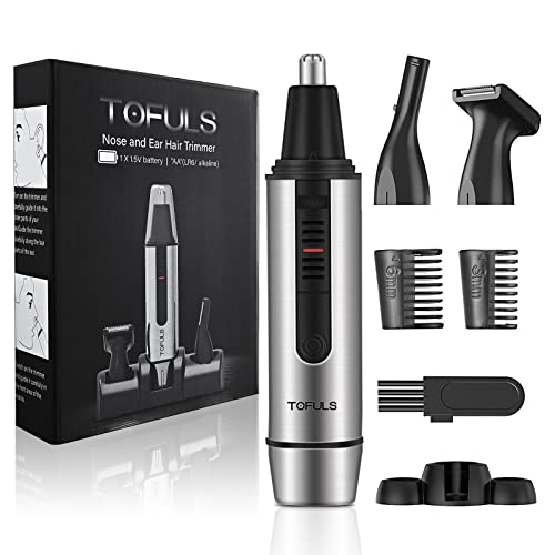 TOFULS Ear and Nose Hair Trimmer for Men – Waterproof Stainless Steel 3-in-1 Hair Trimmer, Nose Hair Clipper, Ear Trimmer, Beard Trimmer, All in One Facial Hair Trimmer, Painless Eyebrow Trimmer
