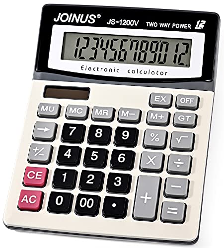 Calculator, Standard Function Desktop Calculator with 12-Digit Large LCD Display and Big Sensitive Computer Keys, Solar Battery Dual Power Calculator，Easy to use Basic Calculator