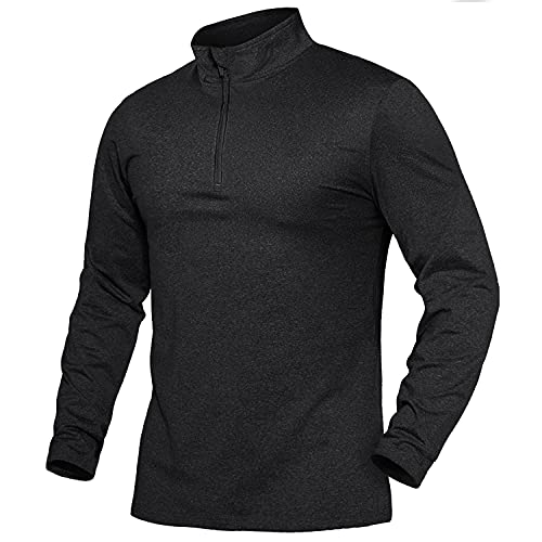KEFITEVD Men’s 1/4 Zip Pullover Long Sleeve Fleece Running Shirts Outdoor Warm Hining Fishing Golf Polo Shirts Black