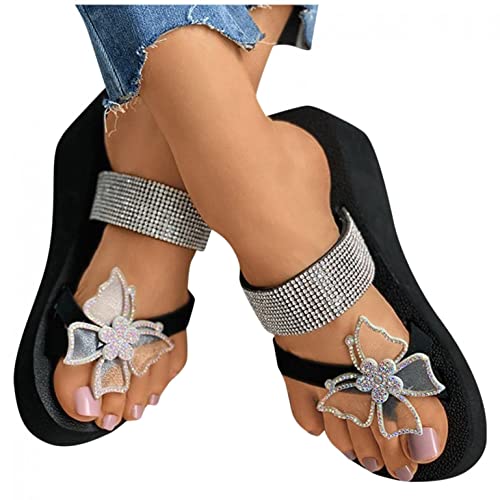 NOLDARES Womens Sandals Summer Open Toe Bohemian Platform Wedge Sandals Slip On Butterfly Slipper