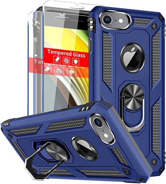 SunRemex Compatible with iPhone 8 Case iPhone 7 Case iPhone 6 Case iPhone 6s Case with Tempered Glass Screen Protector Military-Grade Protective Phone with Kickstand for iPhone 6/6s/7/8 (Blue)