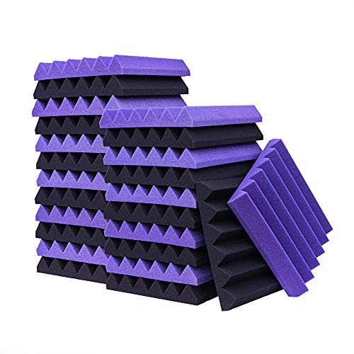 KTOESHEO 24 Pack Acoustic Panels,2″ x 12″ x 12″Sound Proof Foam Panels for Wall,Fireproof Absorbing Noise Cancelling Panels,to Absorb Noise and Eliminate Echoes. (12 purple+12 black)