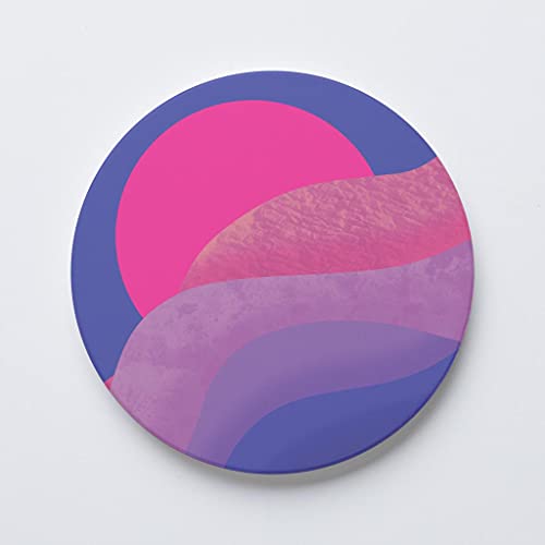 Bisexual Vintage Pride Moon Waves, Joyride Home Decor, Single Ceramic Coaster, 4-inch Individual Circle Drink Coaster, Non-Slip Cork Back, Protects Surfaces, Express Your Style.