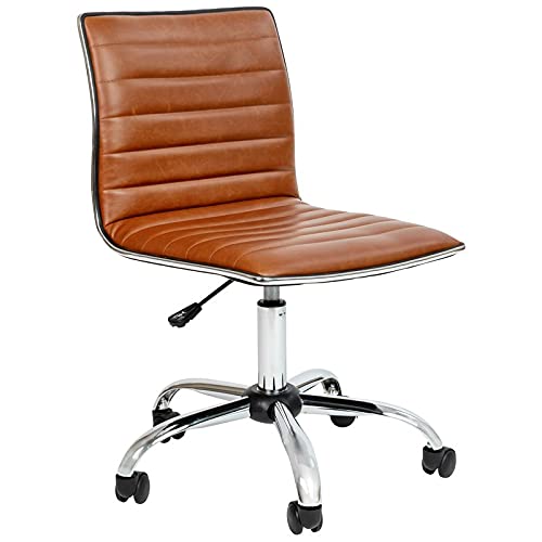 Flash Furniture Office Task Chair – Brown Vinyl – Chrome Frame – Armless – Ribbed Back and Seat – Low Back Design