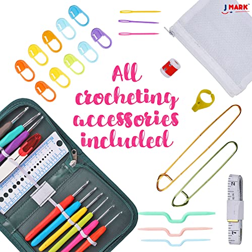 J MARK Crochet Kit with Yarn Set– Premium Bundle Includes Crochet Hooks, Acrylic Crochet Yarn Balls, Needles, Book, Bags and More – Beginner and Professional Starter Pack for Adults and Kids | The Storepaperoomates Retail Market - Fast Affordable Shopping