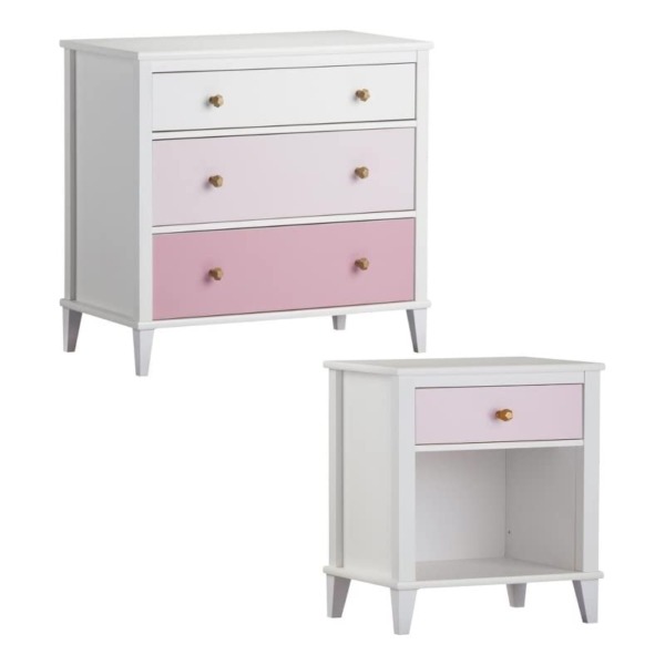 Home Square 2 Piece Kids Bedroom Set with Nightstand and 3 Drawer Dresser