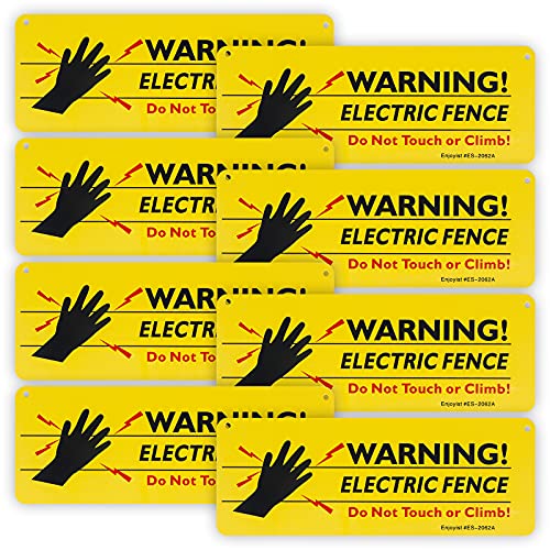 8-Pack Warning Electric Fence Safe Sign, 10″x 3.5″ Plastic Sign