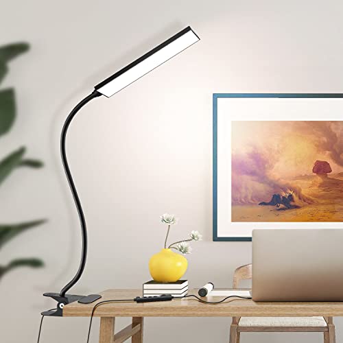 Vansuny Clip on Light LED Desk Lamp with Eye-Caring LED Light and Metal Clip, 11 Level Brightness 3 Color Modes, Power by USB Port 5W Flexible Gooseneck Reading Light for Home and Office (5W, Black)