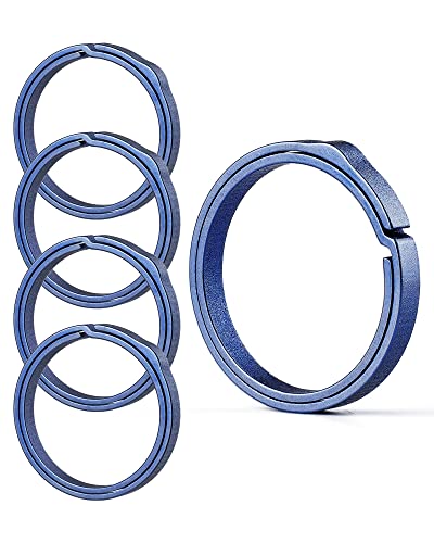 TISUR Titanium Key Ring,Elegant Quick Release Side Pushing Split Rings Kit-5Psc for Keychains,Heavy Duty Keyring for Dog Tag(Blue, K27+4K22)