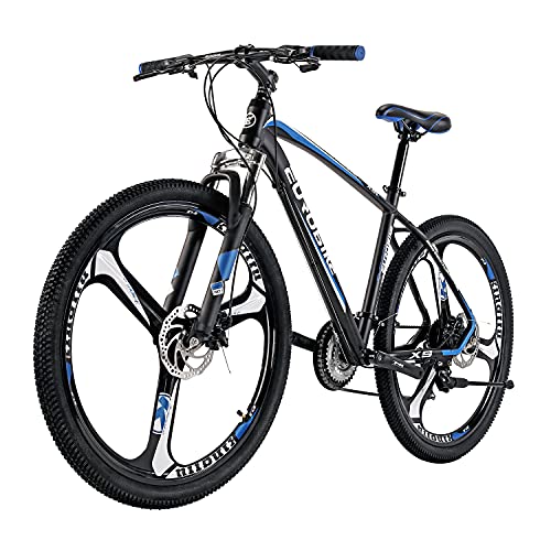 EUROBIKE YH-X5 Mountain Bike Aluminum Frame 27.5 inch Wheels 21 Speed Shifter Dual Disc Brakes Front Suspension Bicycle for Mens (3-Spoke Blue)