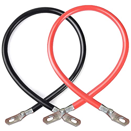 LAWUZA 4 AWG Gauge Battery Inverter Cables, 2 Foot Pure Copper Power Wire for Vehicles Solar Marine RV Car Boat, Red + Black Set, 3/8 in Lugs