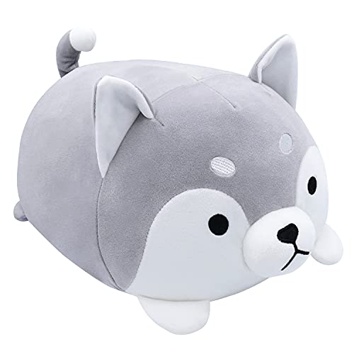 Achwishap Husky Plush Pillow 13.7‘’ Huskie Stuffed Animal,Soft Kawaii Plushie Large Hugging Pillow for Kids Girls Boys,Gray