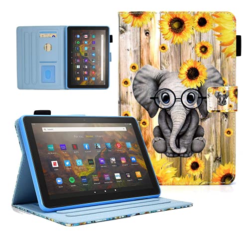 KEROM Fire HD 10 Tablet Case 2021 (11th Generation Only) & Fire HD 10 Plus Tablet Case, PU Leather Stand Cover Case with Auto Wake/Sleep, Not Fit Previous Generation Fire 10 Tablet, Elephant
