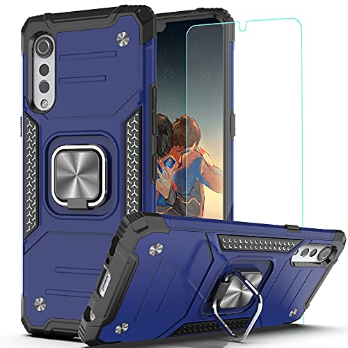 AYMECL Compatible for LG Velvet 5G Case,LG Velvet 5G UW/LG G9 Case with HD Screen Protector,Armor Grade Cases with Rotating Holder Kickstand Non-Slip Hybrid Rugged Case for LG Velvet 5G,Blue