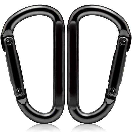 Caribeener Carabiner Clip, 860lbs, 3″ Iron Heavy Duty Carabiner, D Shape Buckle – Keychains, Camping, Hiking Accessories, Carabiners for Locking Dog Leash, Harness, Yoga Swing, Gym etc, Black, 2 PCS