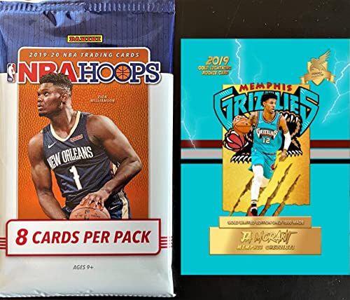 2019-20 Panini NBA HOOPS Factory Sealed BASKETBALL Card PACK w/8 Cards – Look for Rookie Cards of ZION WILLIAMSON and JA MORANT (Includes Custom Ja Morant Novelty Art Card Pictured)