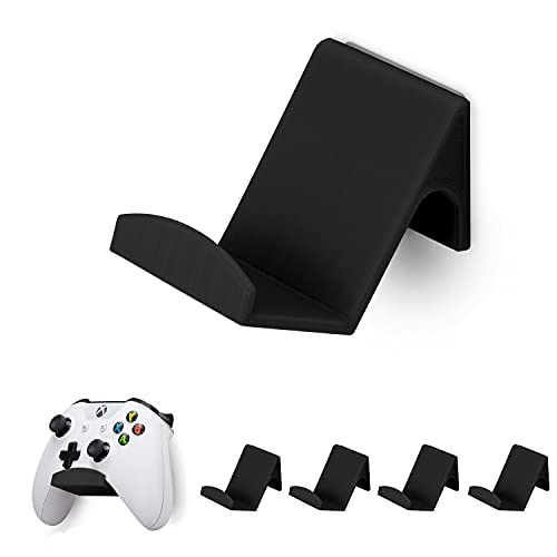 BRAINWAVZ 4 Pack – Game Controller Wall Mount Stand Holder for XBOX ONE SWITCH PS4 STEAM PC NINTENDO, Universal Gamepad Accessories – No screws, Stick on, Black
