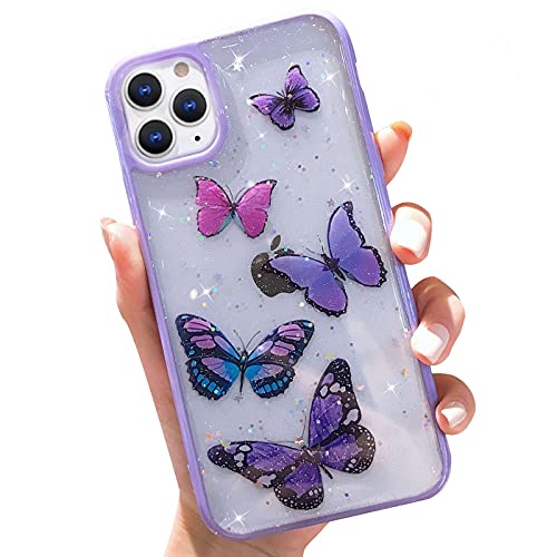 wzjgzdly Butterfly Bling Clear Case Compatible with iPhone 11 Pro, Glitter Case for Women Cute Slim Soft Slip Resistant Protective Phone Case Cover for iPhone 11 Pro 5.8 inch – Purple