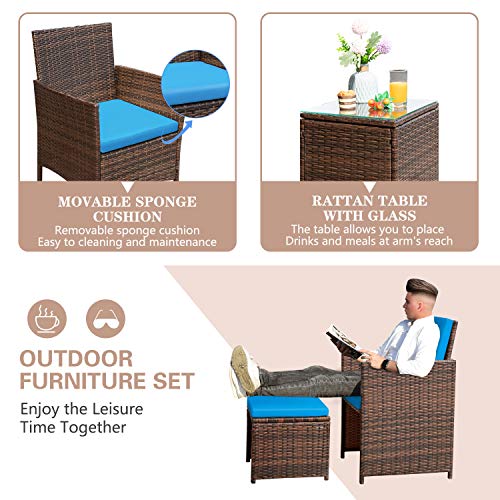 VICTONE Patio Furniture Sets Clearance 7 Pieces Front Porch Decor Outdoor PE Rattan Wicker Sectional Chairs with Ottomans and Glass Table for Pool Garden Balcony Blue | The Storepaperoomates Retail Market - Fast Affordable Shopping