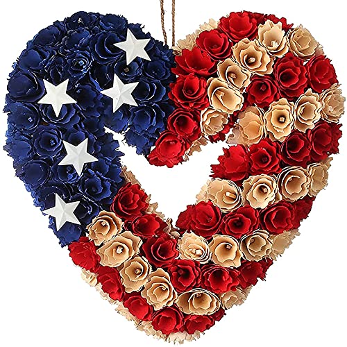 Patriotic Independence Day Wreath American Front Door Wreath 4th of July Wreath Memorial Day Wreath Handmade Hanging Wreath Red White and Blue Flag Day Wreath Veteran’s Day Garden Home Decor (E)