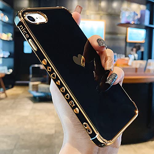 L-FADNUT Compatible with iPhone 7 Plus Case iPhone 8 Plus Case Women Girls Cute Bling Heart Design Plating Bumper Shockproof Slim Fit Soft Silicone Protective Cover for iPhone 8 Plus Phone Case,Black