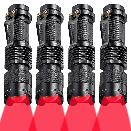 Honoson Red Flashlight LED Red One Mode Light Single Mode Red LED Torch Scalable Red Light Flashlight for Astronomy Aviation Night Observation (4 Pieces)