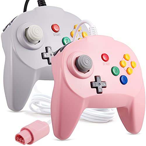 [New Version] 2 Pack for N64 Controller, iNNEXT Game pad Joystick for 64 – Plug & Play (Non PC USB Version) (Joystick from Japan) Pink/Grey