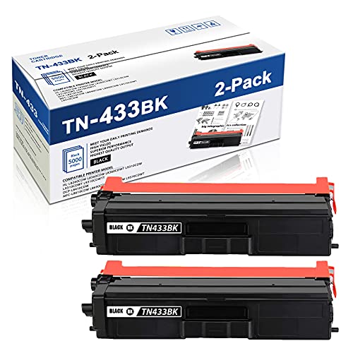 MaxColor 2 Pack Black TN433BK Toner Compatible TN433 TN433 High Yield Toner Cartridge Replacement for Brother HLL8360CDW L8260CDW DCPL8410CDW MFCL8610CDW L8690CDW L8900CDW L9570CDWT L9570CDW Printer.
