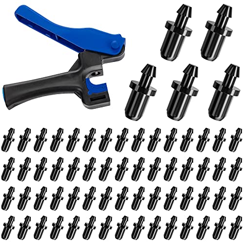 PAGOW 3mm Drip Irrigation Tubing Hole Punch Tool for 1/4″ Inch Fitting & Emitter Insertion, with 60 Pieces Drip Irrigation Plugs for Hose or Tubing End Caps Puncture to Insert Fittings