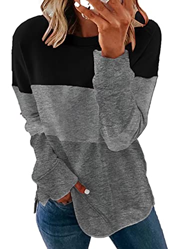FARYSAYS Women’s Sweatshirt Tops Crewneck Color Block Long Sleeve Shirts Casual Loose Soft Pullover Sweatshirts Black X-Large