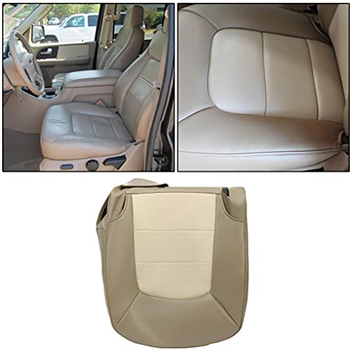 ECOTRIC Seat Cover Synthetic Leather Perforated Tan Compatible with 2003-2006 Ford Expedition Eddie Bauer 4×4, 2WD, 4.6L, 5.4L(Driver Bottom)