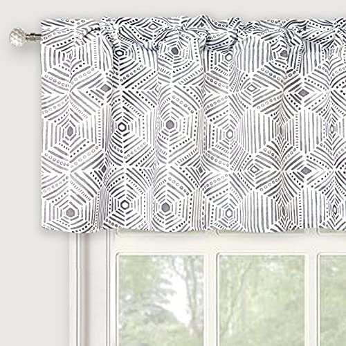Inselnwald Geometric Triangle Trellis Window Curtain Valance, Gray and White Valance for Windows Kitchen Living Room Bedroom Rod Pocket 52 Inch by 18 Inch Gray