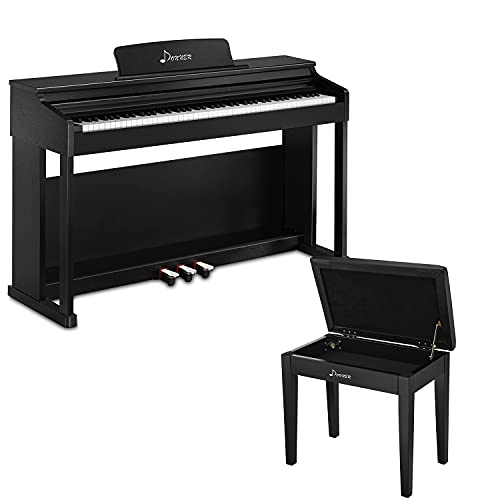 Donner DDP-100 88-Key Weighted Action Digital Piano with Piano Bench, Beginner Bundle with Furniture Stand, Power Adapter, Triple Pedals, MP3 Function, Black