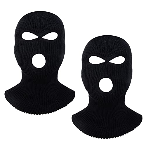 2 Packs Ski Mask 3 Hole Knitted Full Face Cover Balaclava Mask Halloween Party Cycling Mask Beanies Hat for Outdoor Sports Black
