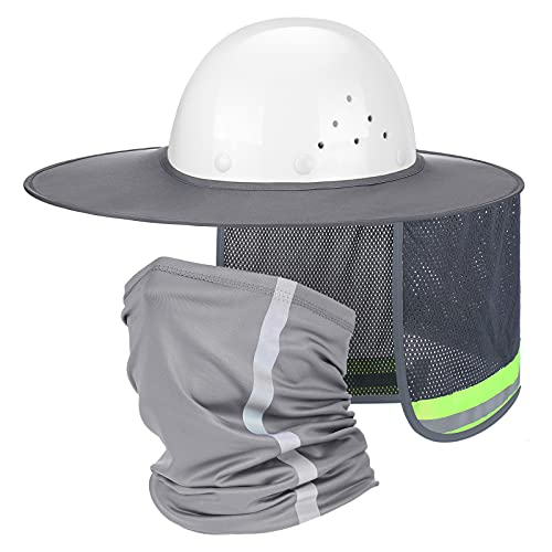 SATINIOR 2 Pack Hard Hat Sun Shade Neck Protection High Visibility Sun Neck Shield Full Brim Mesh Sun Shade Protection and Neck Gaiter Bandana Face Scarf for Hard Hat Accessories, Reflective Grey