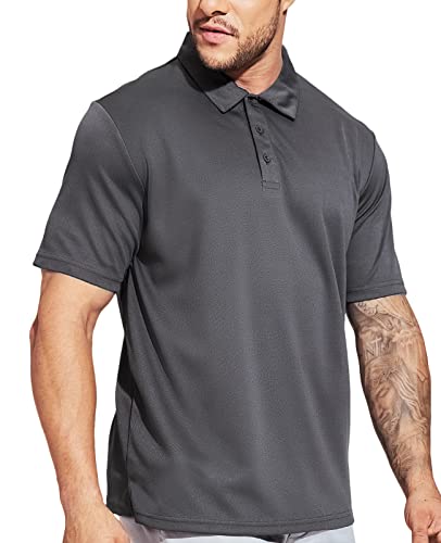 MIER Men’s Quick Dry Polo Shirts Polyester Casual Collared Shirts Short Sleeve, Moisture-Wicking, Sun Protection, Grey, 3XL