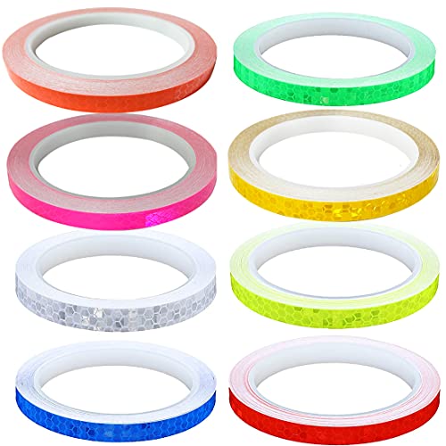 QILIMA Reflective Tape, Outdoor Safety Warning Lighting Sticker Waterproof Safety Reflective,for for Bikes, Bicycles, Motorcycle Decoration(8 Colors, 0.39inch * 26.24Ft)