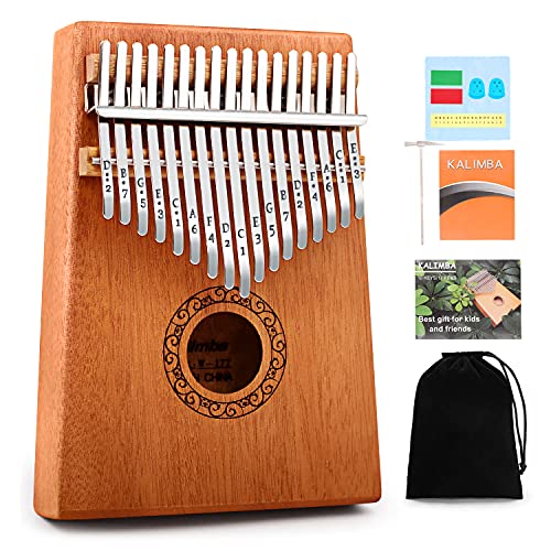 Kalimba Thumb Piano,YUNDIE Portable 17 Keys Mbira Finger Piano with Tune Hammer and Study Instruction,Musical Instruments Birthday Gift for Kid Adult Beginners Professional(Brown)