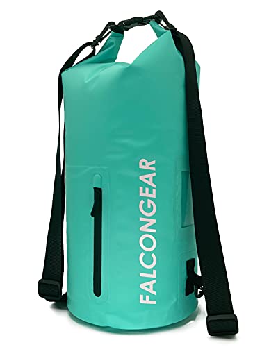 FalconGear Waterproof Dry Bag with Front Zippered Pocket for Women Men, 5L/10L/20L Roll Top Floating Waterproof Bag for Travel, Kayaking, Beach, Boating, Surfing, Rafting. (Mint, 5L)