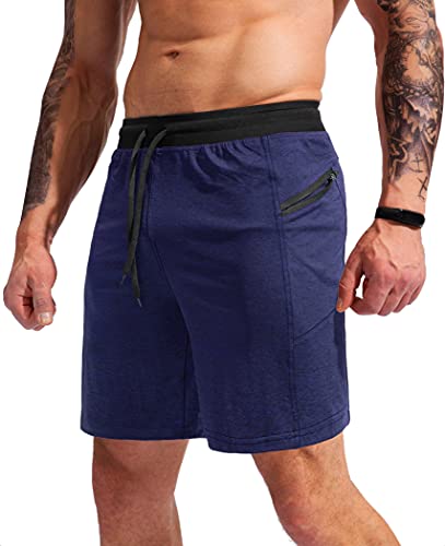 G Gradual Men’s 7″ Athletic Gym Shorts Quick Dry Workout Running Shorts with Zipper Pockets (Navy Blue Large)