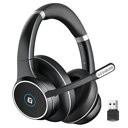 Bluetooth Headset with Microphone, EMEET ENC Noise Cancelling Headphones with 4 Mics, All Day Battery & Comfortable Design PC Headset, Dual-Bluetooth/Dongle/USB Connection for PC/Mac/Tablet/Cell Phone