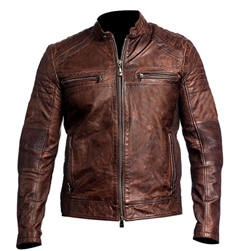 LP-FACON Mens Vintage Brown Powersports Protective Racing Genuine Leather Biker Jacket Men