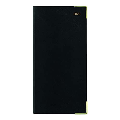 LETTS Classic Weekly/Monthly Planner, 12 Months, January to December, 2022, Week-to-View with Appointments, Gold Corners, Horizontal, 6.625″ x 3.25″, Black (C32SBK-22)