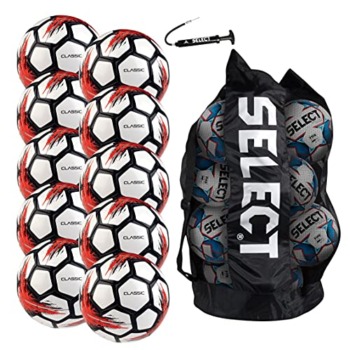 Select Classic V21 Soccer Ball, 10-Ball Team Pack with Duffle Ball Bag and Ball Pump, White, Size 4 | The Storepaperoomates Retail Market - Fast Affordable Shopping
