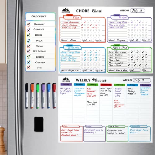 Magnetic Dry Erase Chore Chart for Multiple Kids and Planner Calendar 17×12″ Each, Blank Magnetic List, Chores Reward Chart, Good Behavior Chart, Kids Home Magnetic Chore Chart, Kids Multiple Kids…
