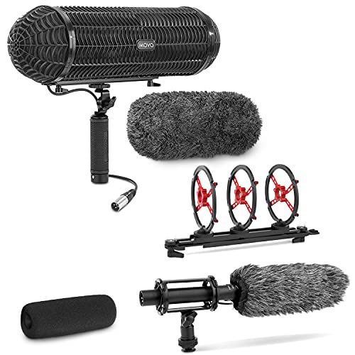 Movo Shotgun Blimp Microphone Bundle – Powerful XLR Microphone for Camera – Video Microphone for DSLR Camera Accessories – Shotgun Mic Grip for Boom Mic – Blimp with XLR Cables – Pro Video Equipment