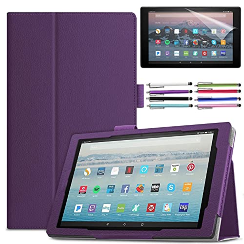 EpicGadget Case for Amazon Fire HD 10 and Fire HD 10 Plus (11th Generation, 2021 Released) – Slim Lightweight Folding Folio Stand Cover PU Leather Case + 1 Screen Protector and 1 Stylus (Purple)