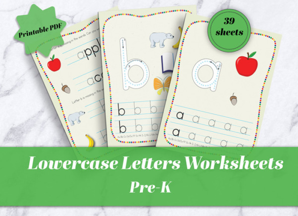 lowercase letters worksheets practice for Pre-K