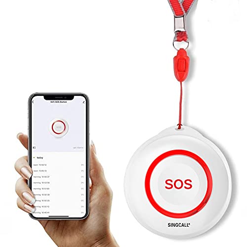 SINGCALL Tuya WiFi Smart SOS Emergency Button Alarm for Handicapped Caregiver Pager Wireless Nurse Alert System for Elderly Patient Alarm Transmitter Button (only Supports 2.4GHz Wi-Fi)