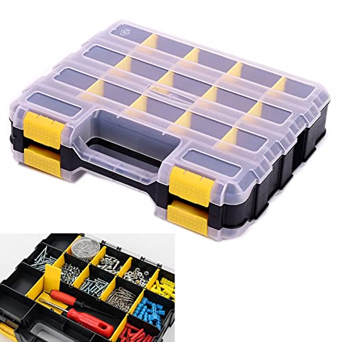Tools Organizer Box Small Parts Storage Box 34-Compartment Double Side Hardware Organizers with Removable Plastic Dividers for Screws, Nuts, Nails, Bolts